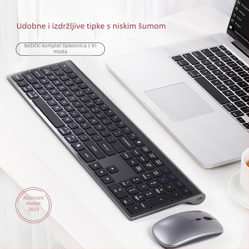Bežični set tipkovnice i miša, model H-868A, Bluetooth + 2.4G dvostruki način, 1600dpi, ergonomski i vodootporan, za prijenosna računala i ured.