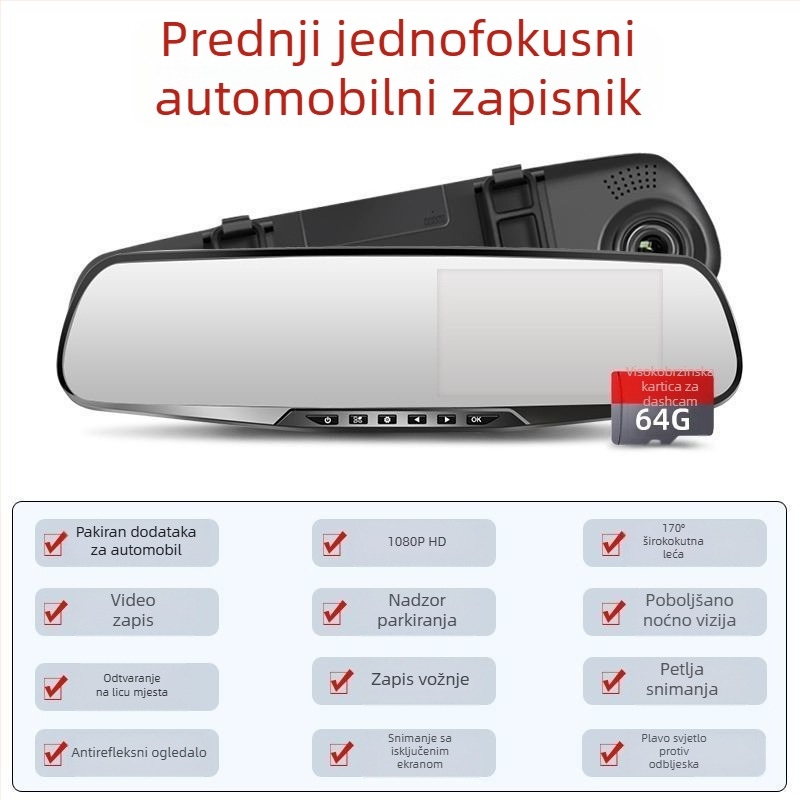 Bežični dvostruki objektiv auto DVR, 1080p video, 5MP fotografije, sve-u-jednom kamera za vožnju unatrag