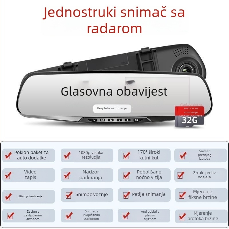 Bežični dvostruki objektiv auto DVR, 1080p video, 5MP fotografije, sve-u-jednom kamera za vožnju unatrag