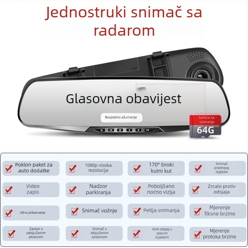 Bežični dvostruki objektiv auto DVR, 1080p video, 5MP fotografije, sve-u-jednom kamera za vožnju unatrag