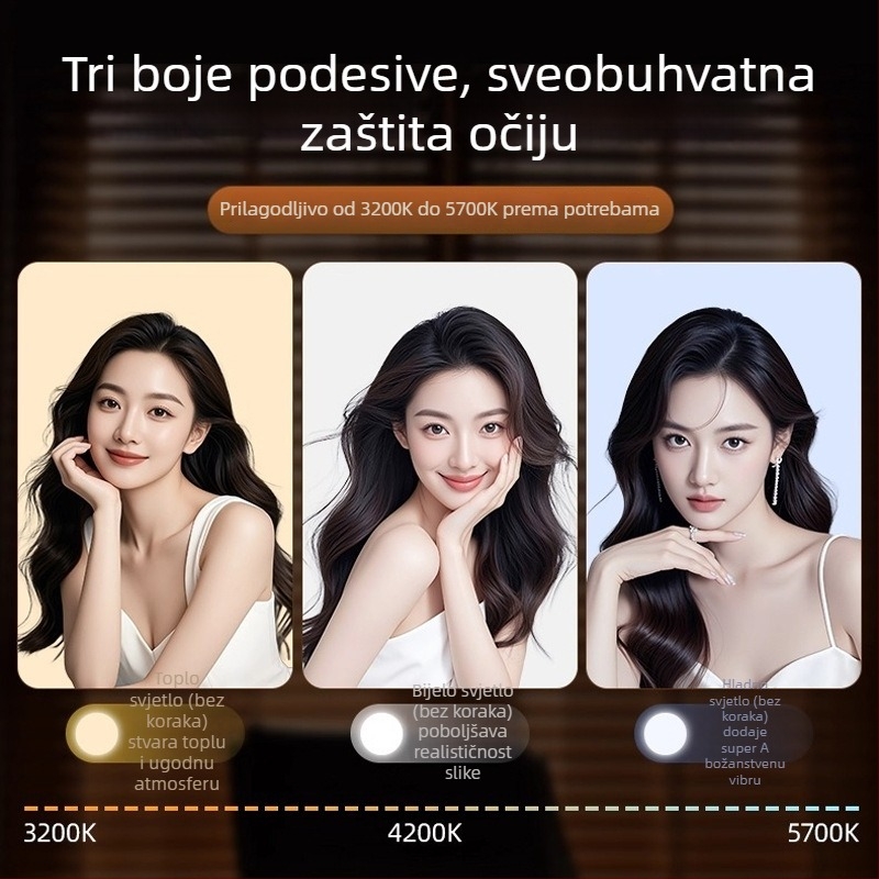 Kružna LED rasvjeta za dopunjavanje za livestream i unutarnju fotografiju, tri temperature boje, snaga 10-50 W, napon 220 V
