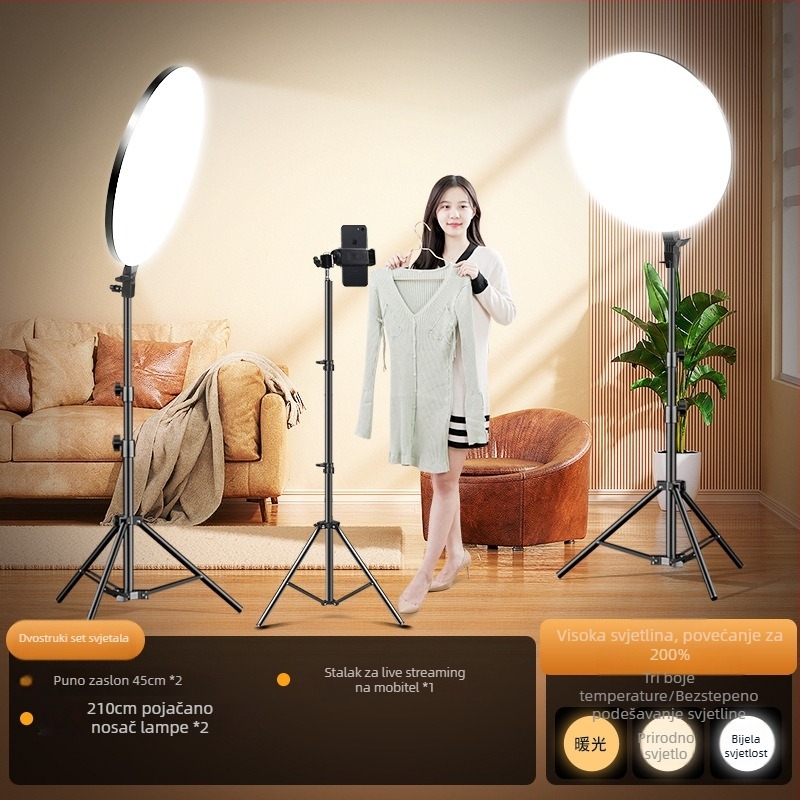 Kružna LED rasvjeta za dopunjavanje za livestream i unutarnju fotografiju, tri temperature boje, snaga 10-50 W, napon 220 V