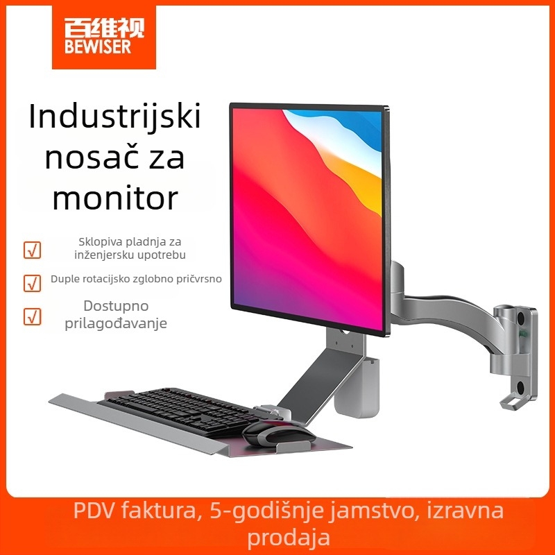 Bewiser držač zaslona na zid – sklopivi, aluminijska legura, držač miša i tipkovnice