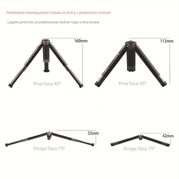 ST100 stolni stativ od aluminijskog legura, dvostupan teleskopsko podešavanje visine, raspon 11,5–30 cm, nosivost do 2 kg