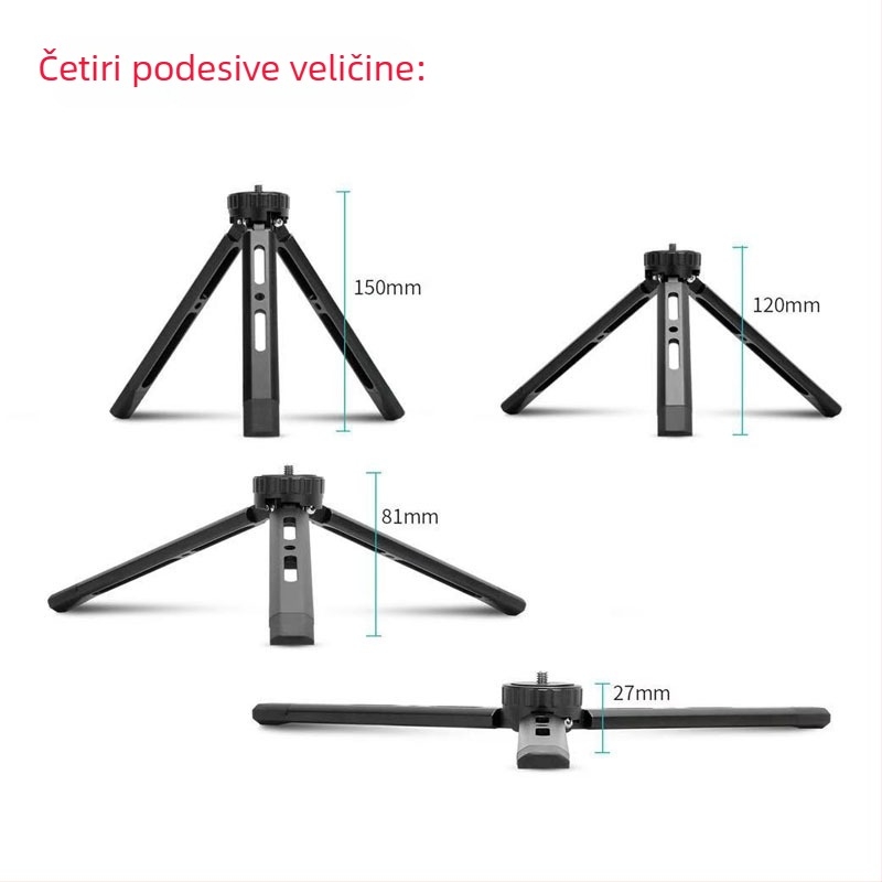 ST100 stolni stativ od aluminijskog legura, dvostupan teleskopsko podešavanje visine, raspon 11,5–30 cm, nosivost do 2 kg