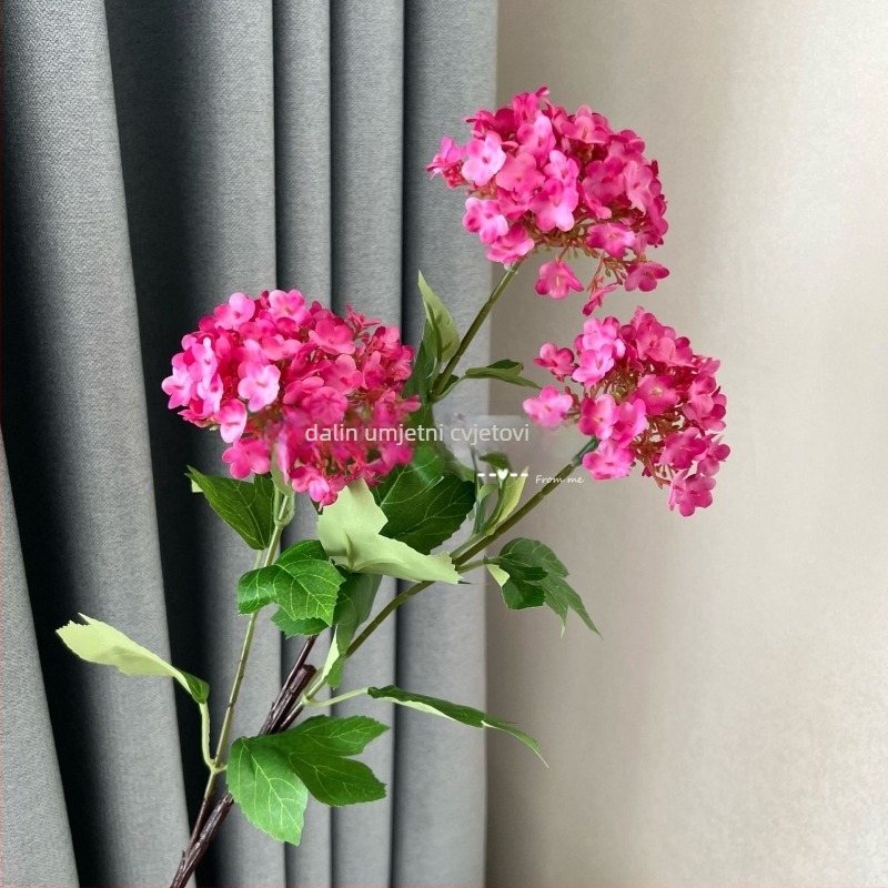 Umjetna hidrangea na jednoj grani s tri glavice, svilenkasti cvjetovi, za vjenčanje i rekvizite za fotografiranje