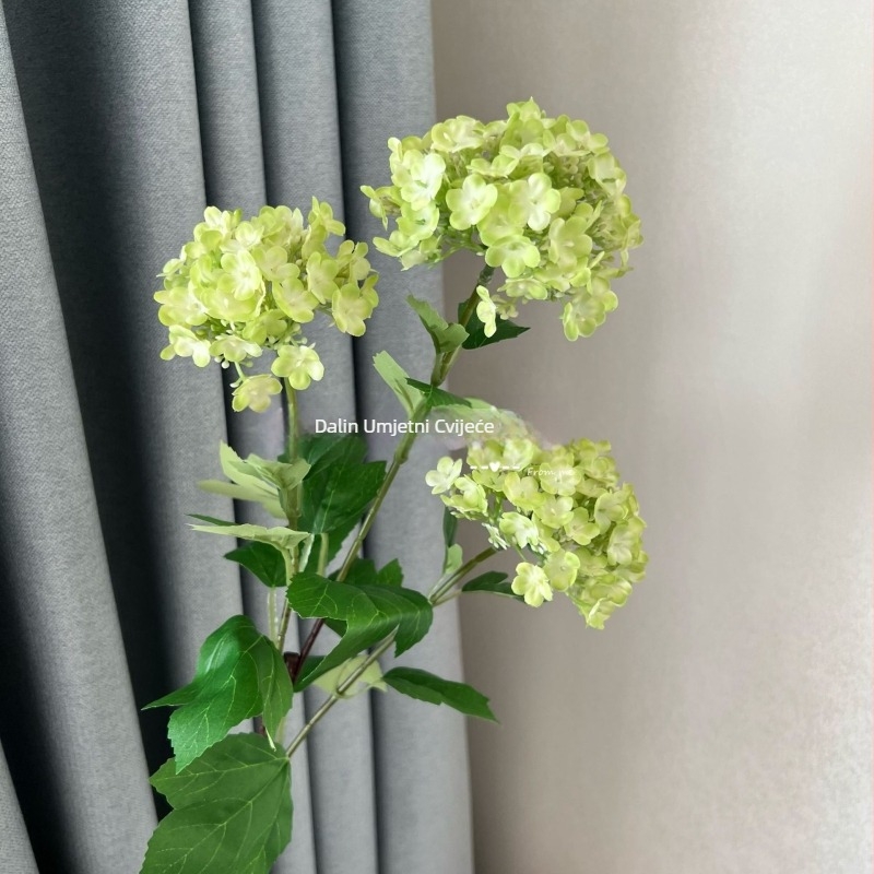 Umjetna hidrangea na jednoj grani s tri glavice, svilenkasti cvjetovi, za vjenčanje i rekvizite za fotografiranje