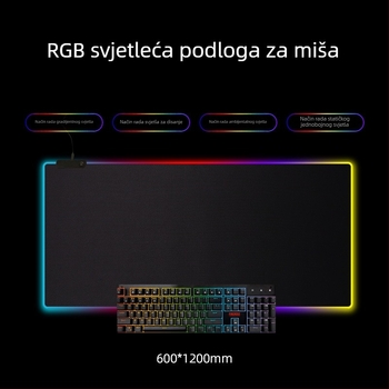 RGB šarena stolna podloga za miš, veličina 300×800 mm, osvijetljena, za gaming i ured