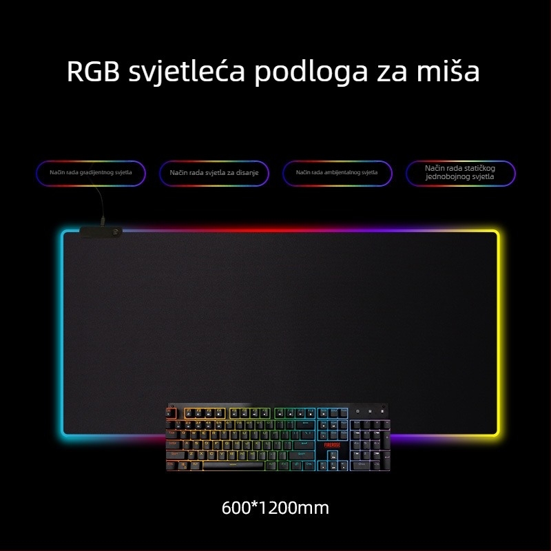 RGB šarena stolna podloga za miš, veličina 300×800 mm, osvijetljena, za gaming i ured