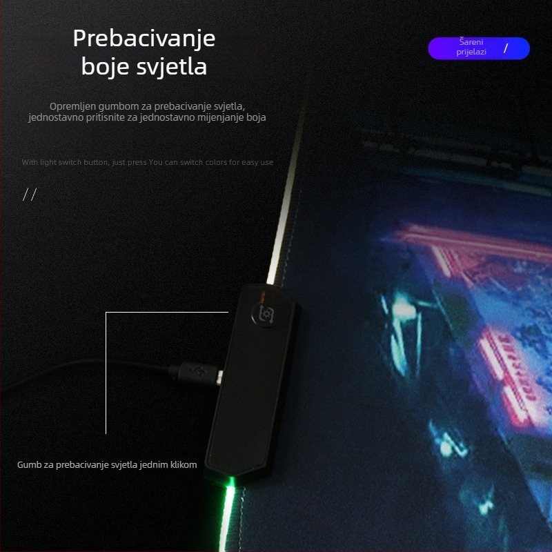 RGB šarena stolna podloga za miš, veličina 300×800 mm, osvijetljena, za gaming i ured