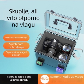 Kutija otporna na vlagu za fotoaparate i DSLR objektive s higrometrom i brtvom protiv plijesni