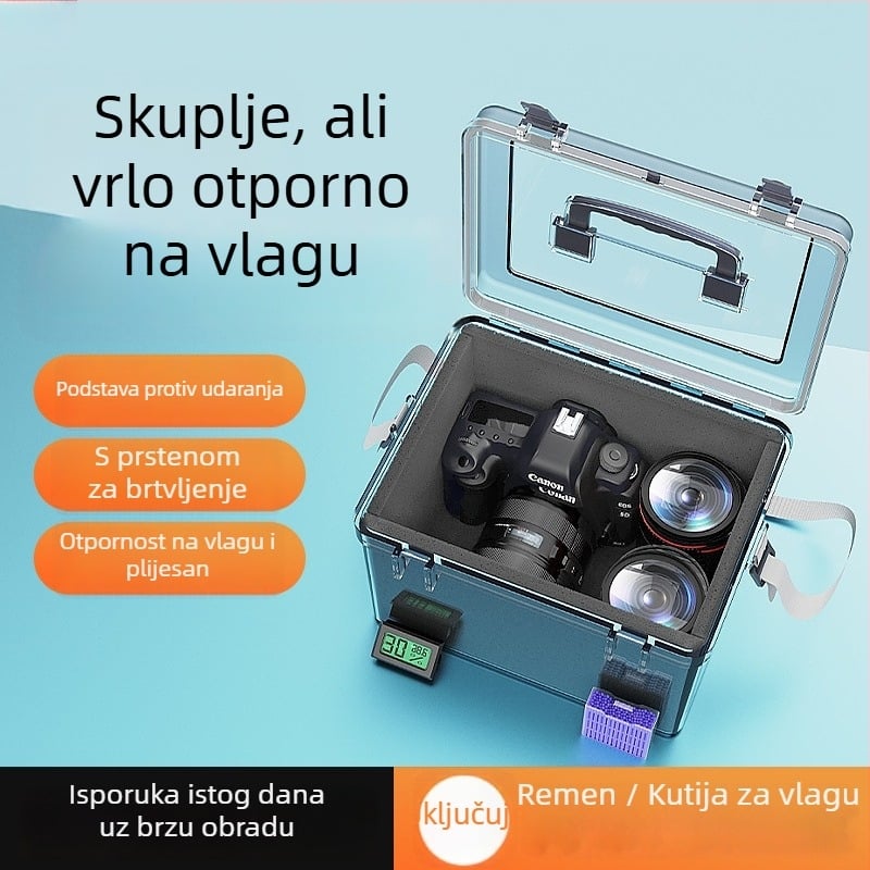 Kutija otporna na vlagu za fotoaparate i DSLR objektive s higrometrom i brtvom protiv plijesni