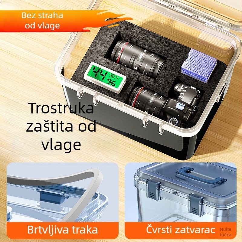 Kutija otporna na vlagu za fotoaparate i DSLR objektive s higrometrom i brtvom protiv plijesni