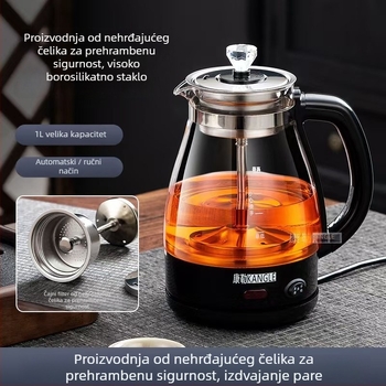 Višefunkcionalni čajnik za pripremu čaja s borosilikatnim staklom, kapacitet do 1 L, 600 W, 220 V, upravljanje gumbom, pogodan za 2–3 osobe
