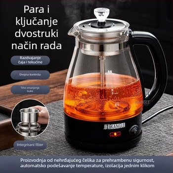Višefunkcionalni čajnik za pripremu čaja s borosilikatnim staklom, kapacitet do 1 L, 600 W, 220 V, upravljanje gumbom, pogodan za 2–3 osobe