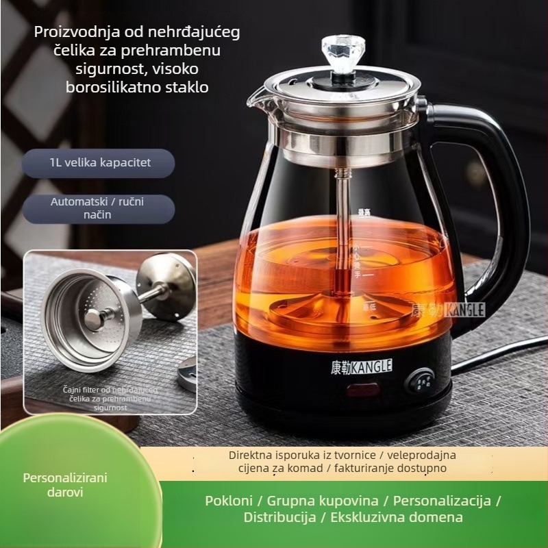 Višefunkcionalni čajnik za pripremu čaja s borosilikatnim staklom, kapacitet do 1 L, 600 W, 220 V, upravljanje gumbom, pogodan za 2–3 osobe