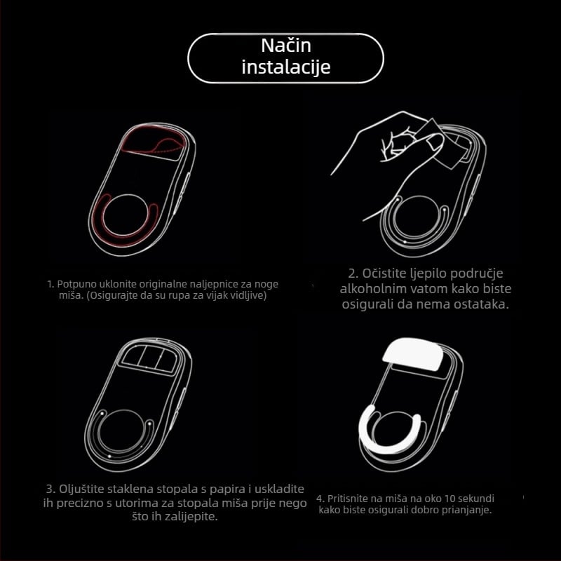 Set podnih podložški miša od kaljenog stakla za GPW1 generaciju – visoka klizavost, hladno oblikovanje, OEM obrada