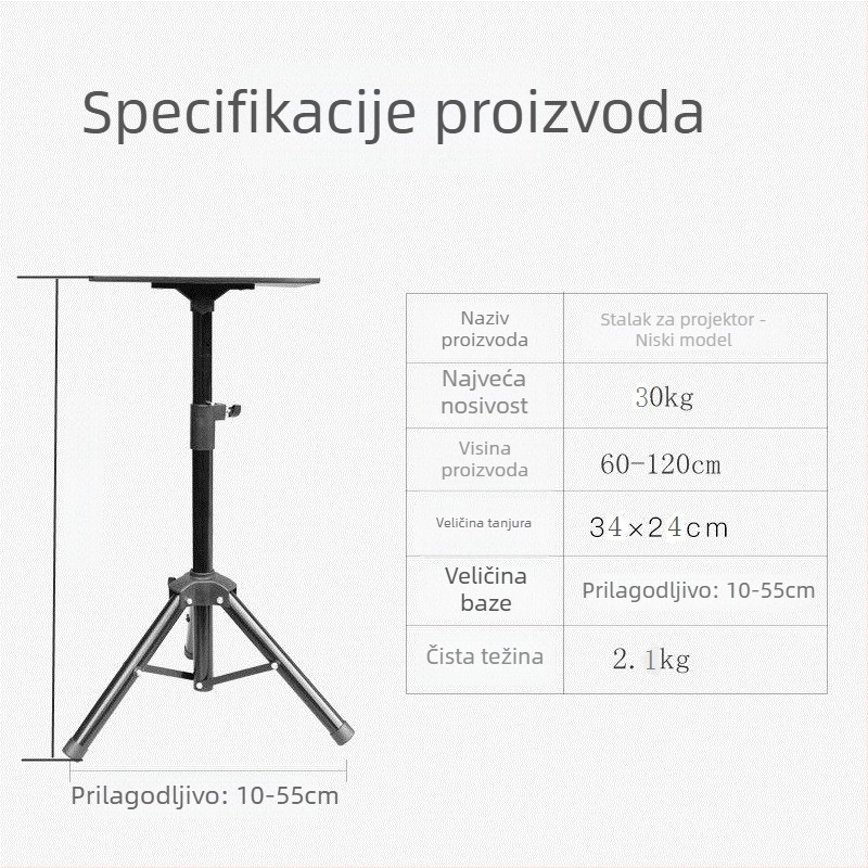 Univerzalni podni stalak za projektor s pan/tilt, prijenosni i sklopivi