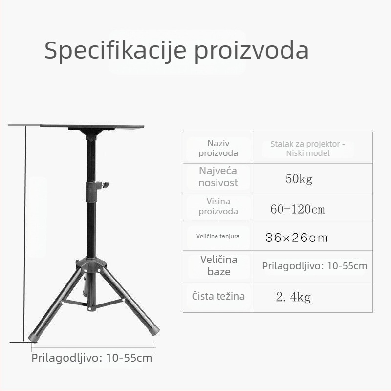 Univerzalni podni stalak za projektor s pan/tilt, prijenosni i sklopivi