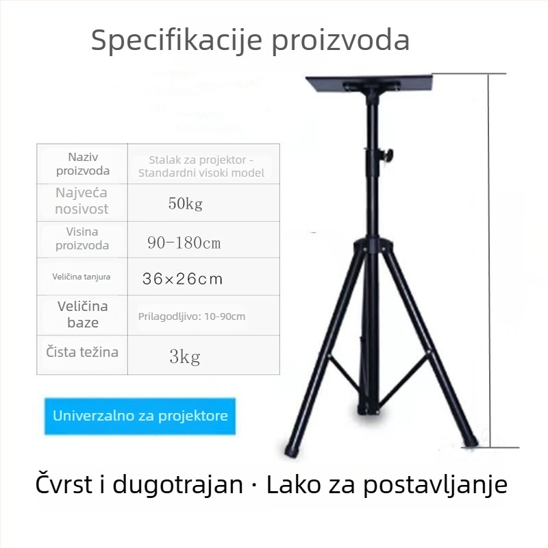 Univerzalni podni stalak za projektor s pan/tilt, prijenosni i sklopivi