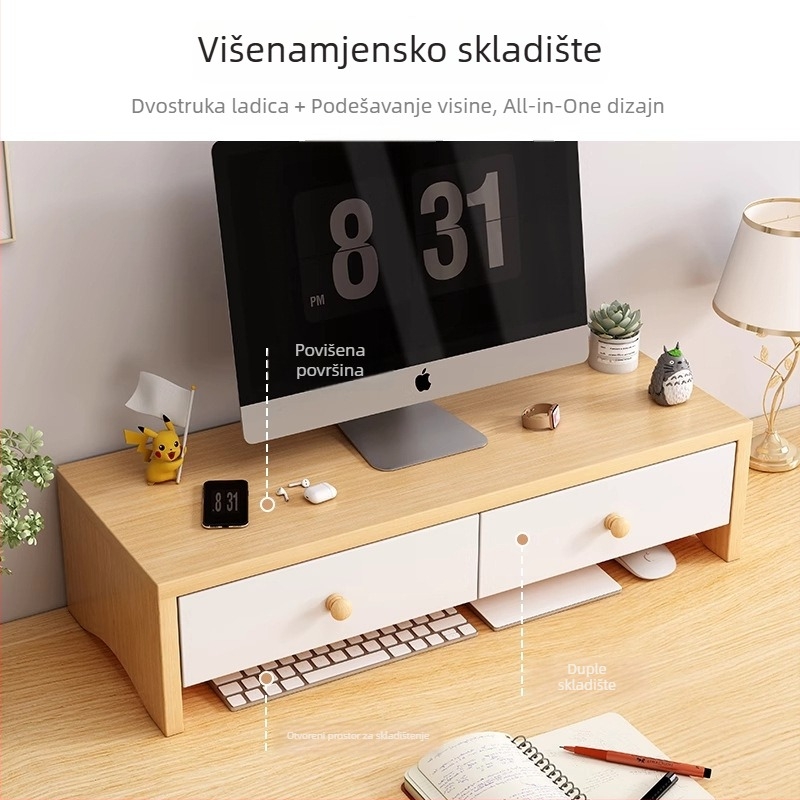 Stalak za monitor na stolu Jinhe cute s ladicom, pomični, 3 razine