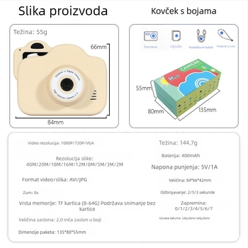 A3 Djeca digitalna kamera – crtani dizajn, 2.0-inčni LCD, 20MP, TF kartica, trajanje baterije 60–90 minuta