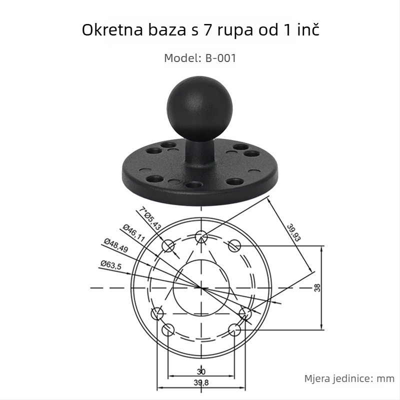 Držač za tablet od aluminijske legure sa bazom kuglične glave, model B, 58 g, kompatibilan s iPad/iPhone/iPod
