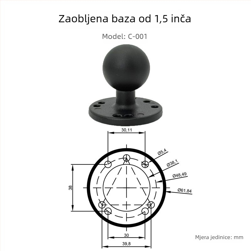 Držač za tablet od aluminijske legure sa bazom kuglične glave, model B, 58 g, kompatibilan s iPad/iPhone/iPod