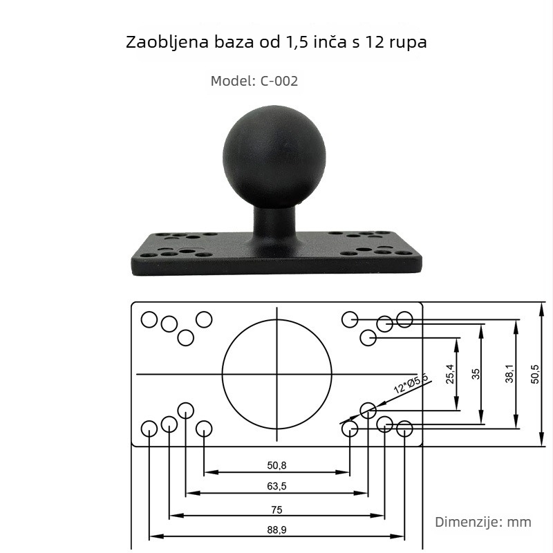 Držač za tablet od aluminijske legure sa bazom kuglične glave, model B, 58 g, kompatibilan s iPad/iPhone/iPod