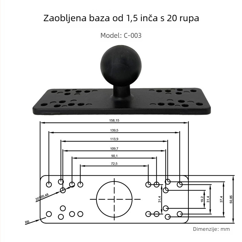Držač za tablet od aluminijske legure sa bazom kuglične glave, model B, 58 g, kompatibilan s iPad/iPhone/iPod