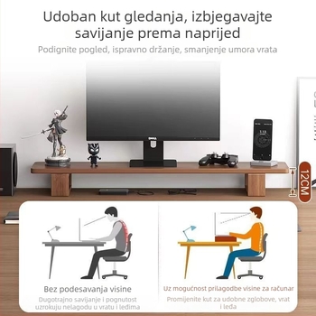 Drveni stolni stalak za monitor s podignutim regalom — 1-etažni, višestruke namjene, prenosiv, bez montaže, stolno skladištenje