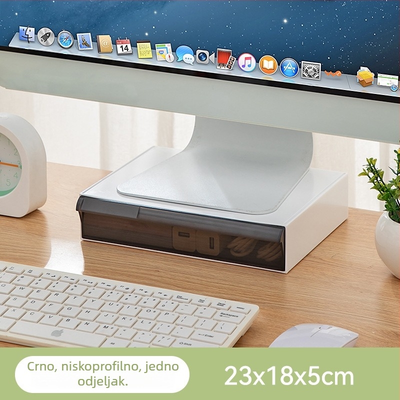 Stolni nosač monitora s ladicama — proziran višeslojni i sklopivi dizajn, plastična konstrukcija, jednostavan modern stil