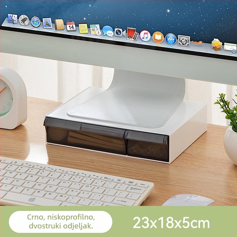 Stolni nosač monitora s ladicama — proziran višeslojni i sklopivi dizajn, plastična konstrukcija, jednostavan modern stil