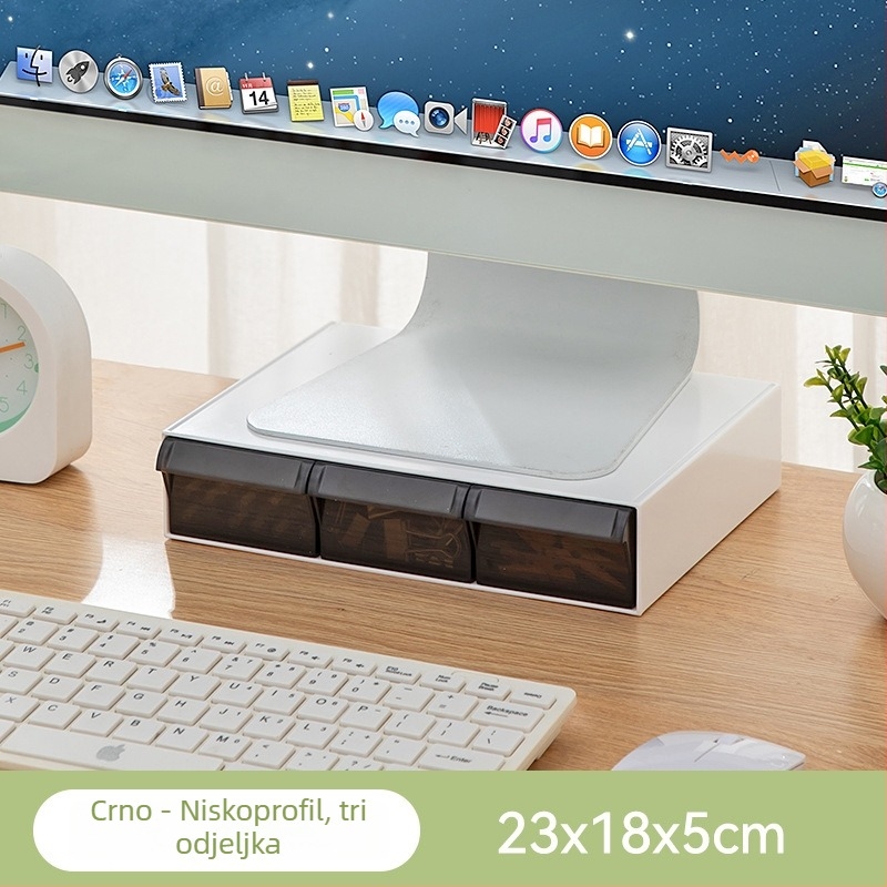 Stolni nosač monitora s ladicama — proziran višeslojni i sklopivi dizajn, plastična konstrukcija, jednostavan modern stil