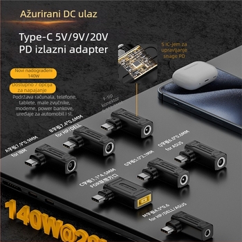 Yinan DC ulaz u Type-C pretvarač, automatsko prepoznavanje 5V/9V/20V, PD izlaz 140W
