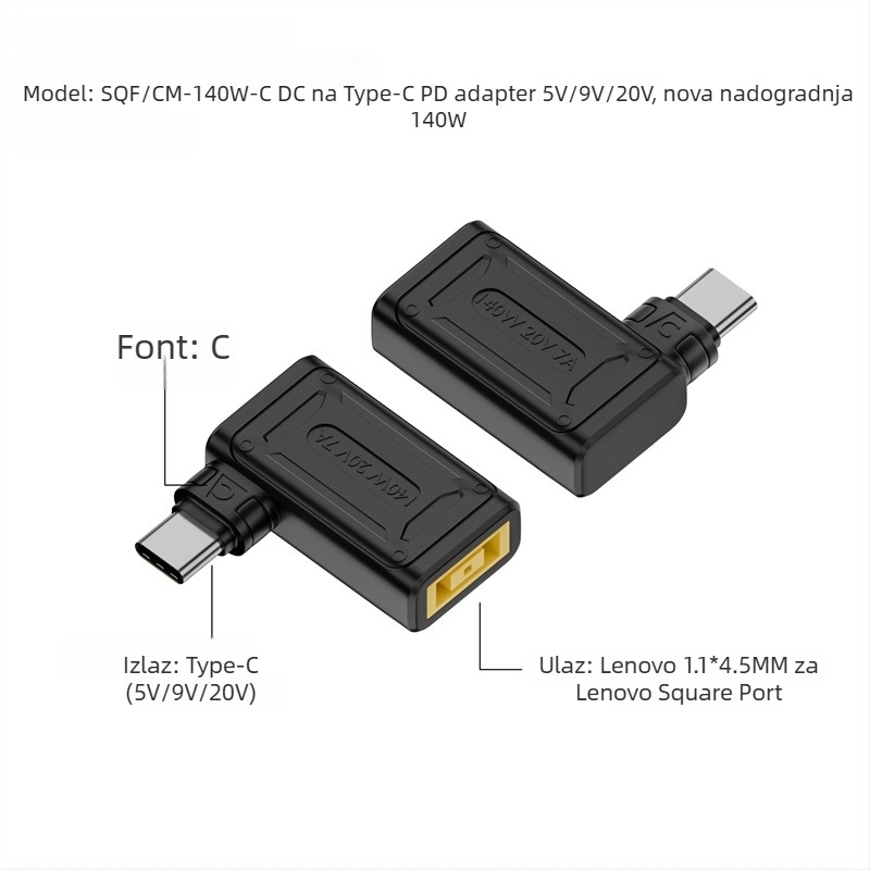 Yinan DC ulaz u Type-C pretvarač, automatsko prepoznavanje 5V/9V/20V, PD izlaz 140W