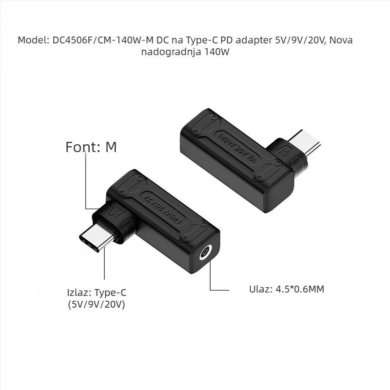 Yinan DC ulaz u Type-C pretvarač, automatsko prepoznavanje 5V/9V/20V, PD izlaz 140W