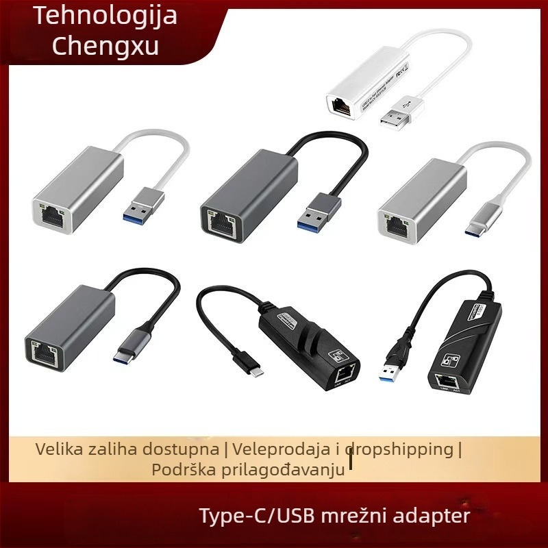 Type-C/USB Gigabit Ethernet adapter, bez upravljačkih programa, RJ-45 priključak, 10/100/1000 Mbps