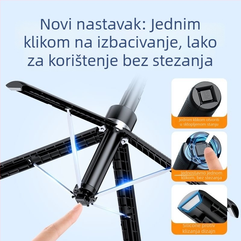 H29 Stalak za livestream s četiri noge od ABS-a i aluminijskog spojiva, univerzalni držač za telefon, Bluetooth daljinski upravljač, stabilizacija slike, LED rasvjeta