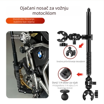 Čvrsti klip-mount za Insta360 akcijsku kameru na motociklu, kompatibilan s GoPro selfie stickom
