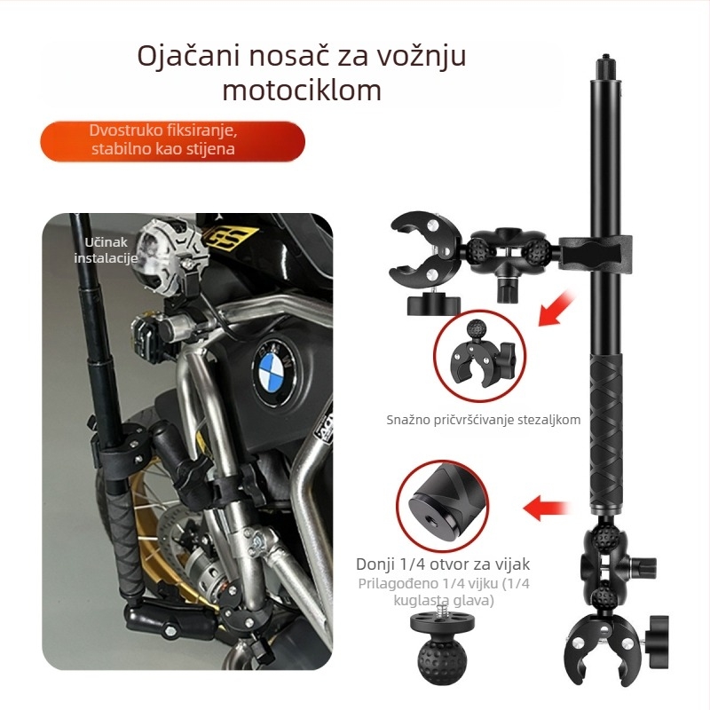 Čvrsti klip-mount za Insta360 akcijsku kameru na motociklu, kompatibilan s GoPro selfie stickom