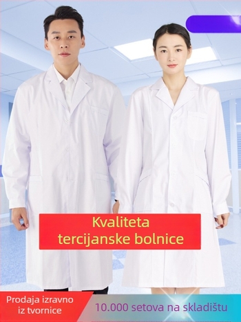 Unisex laboratorijski kaput, kratki rukavi, poliester-bavlna 65/35, odvlačenje vlage, ovratnik odijela, bolnica klinika