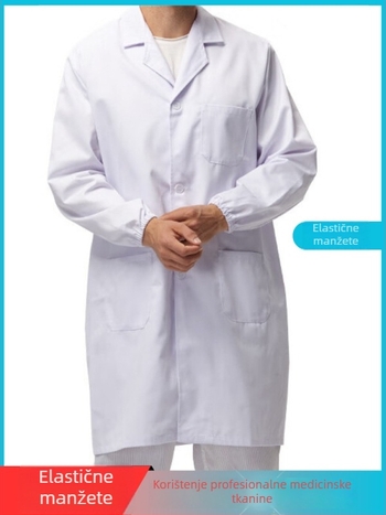 Unisex laboratorijski kaput, kratki rukavi, poliester-bavlna 65/35, odvlačenje vlage, ovratnik odijela, bolnica klinika