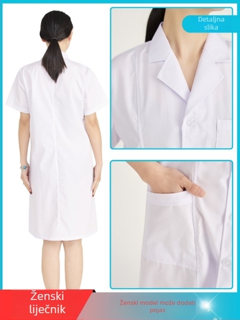 Unisex laboratorijski kaput, kratki rukavi, poliester-bavlna 65/35, odvlačenje vlage, ovratnik odijela, bolnica klinika