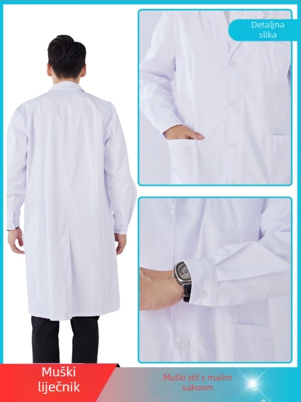 Unisex laboratorijski kaput, kratki rukavi, poliester-bavlna 65/35, odvlačenje vlage, ovratnik odijela, bolnica klinika