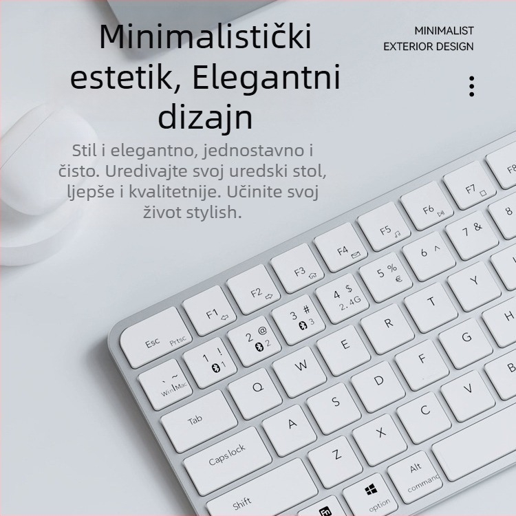 Bežični tanak set tipkovnice i miša – >98 tipki, bežična veza, spajanje na 2 uređaja, bez pozadinskog osvjetljenja