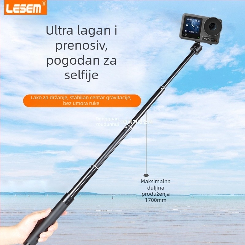 Selfie štap za DJI Action 5 Pro/4/3, aluminijska konstrukcija, bez IBIS, kompatibilan s Insta360 X5