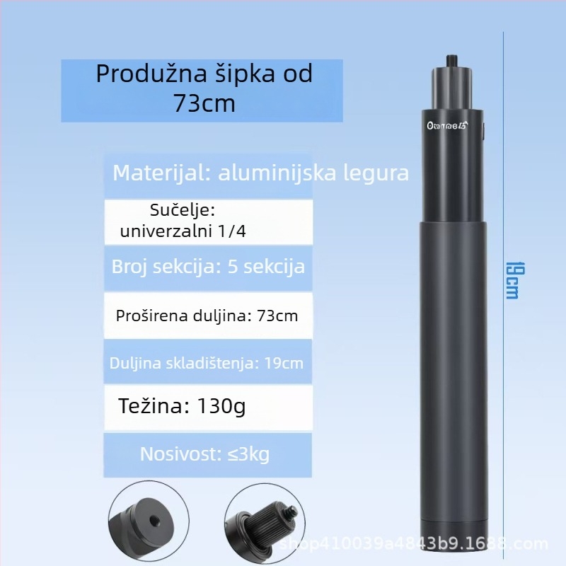 Ručno selfie štap od aluminijske legure za Insta360 X3/X4/X5, 4 sekcije, nosivost 2–5 kg, model Straight pull 1230