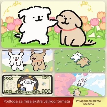 Podložak za miš s linijskim štenetom, ekstra velika, crtani dizajn, za djevojački dom, za prijenosno računalo i tipkovnicu, jastučić za zglob, dvostrana, PVC, protuklizna