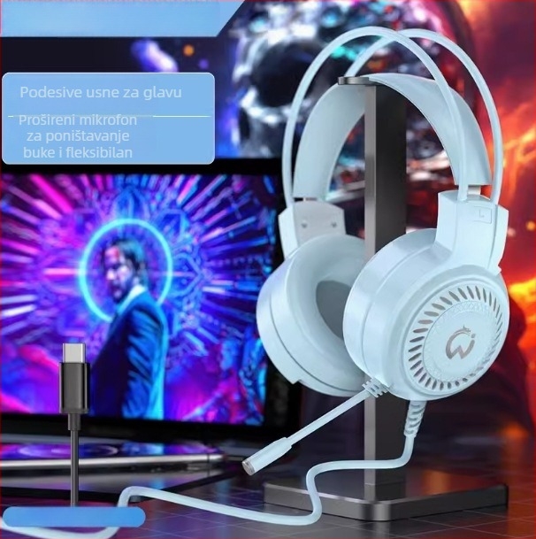 DG-909-XOX Žičane gamerske slušalice s 50 mm zvučnicama, raspon frekvencija 20 Hz–20 kHz, osjetljivost 98 dB, kabel 2 m, mikrofon, USB i 3,5 mm, za PC, redukcija buke